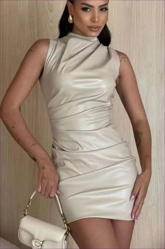 Women’s Faux Leather Bodycon Dress - Sleeveless Party Mini for Autumn, Bodycon, Clubwear, Leather,