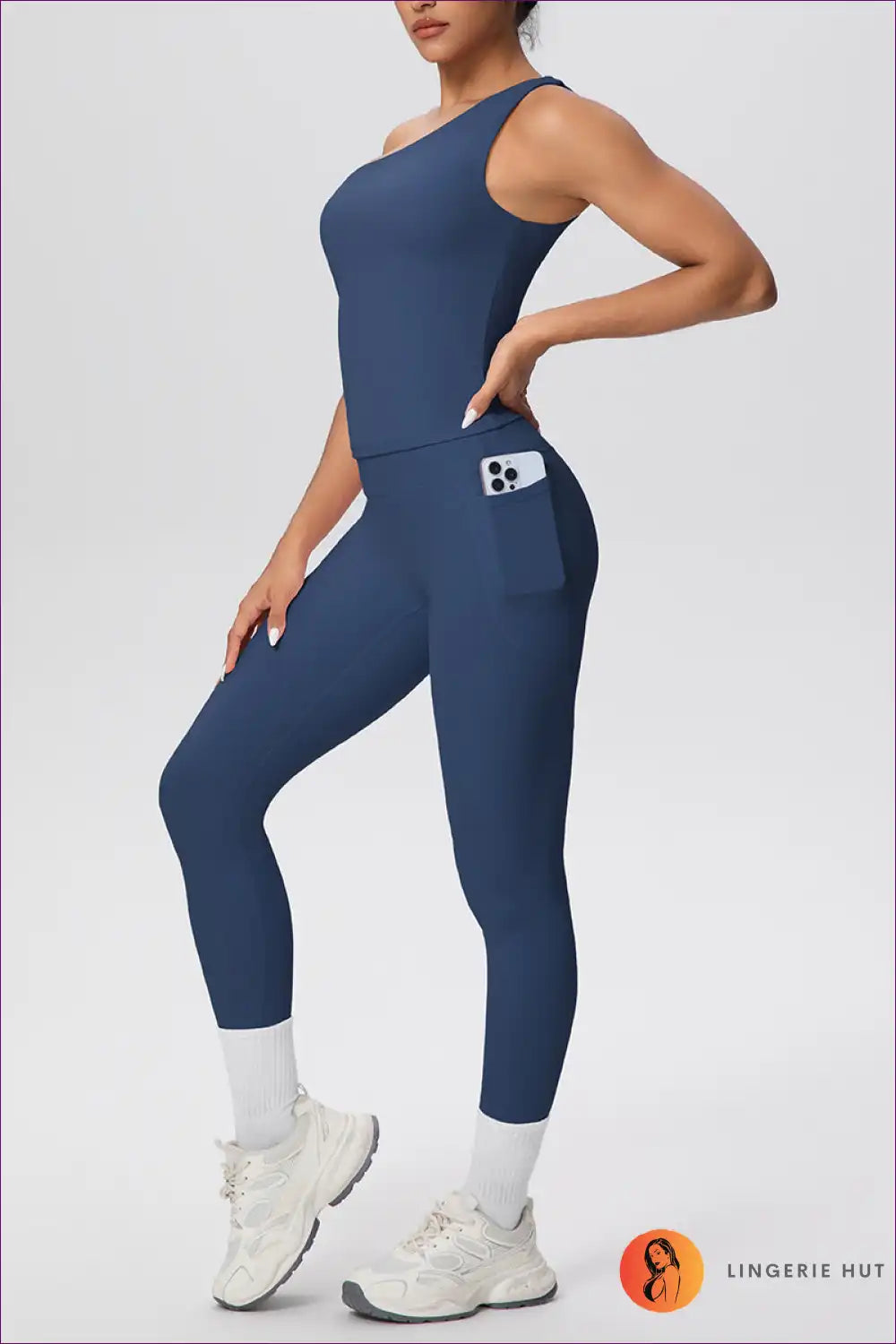 Workout Set with Asymmetric Top - Athletic Confidence for Activewear, All Season, Casual, co Ord, Cutout