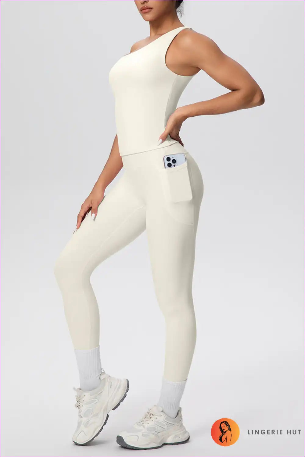 Workout Set with Asymmetric Top - Athletic Confidence for Activewear, All Season, Casual, co Ord, Cutout