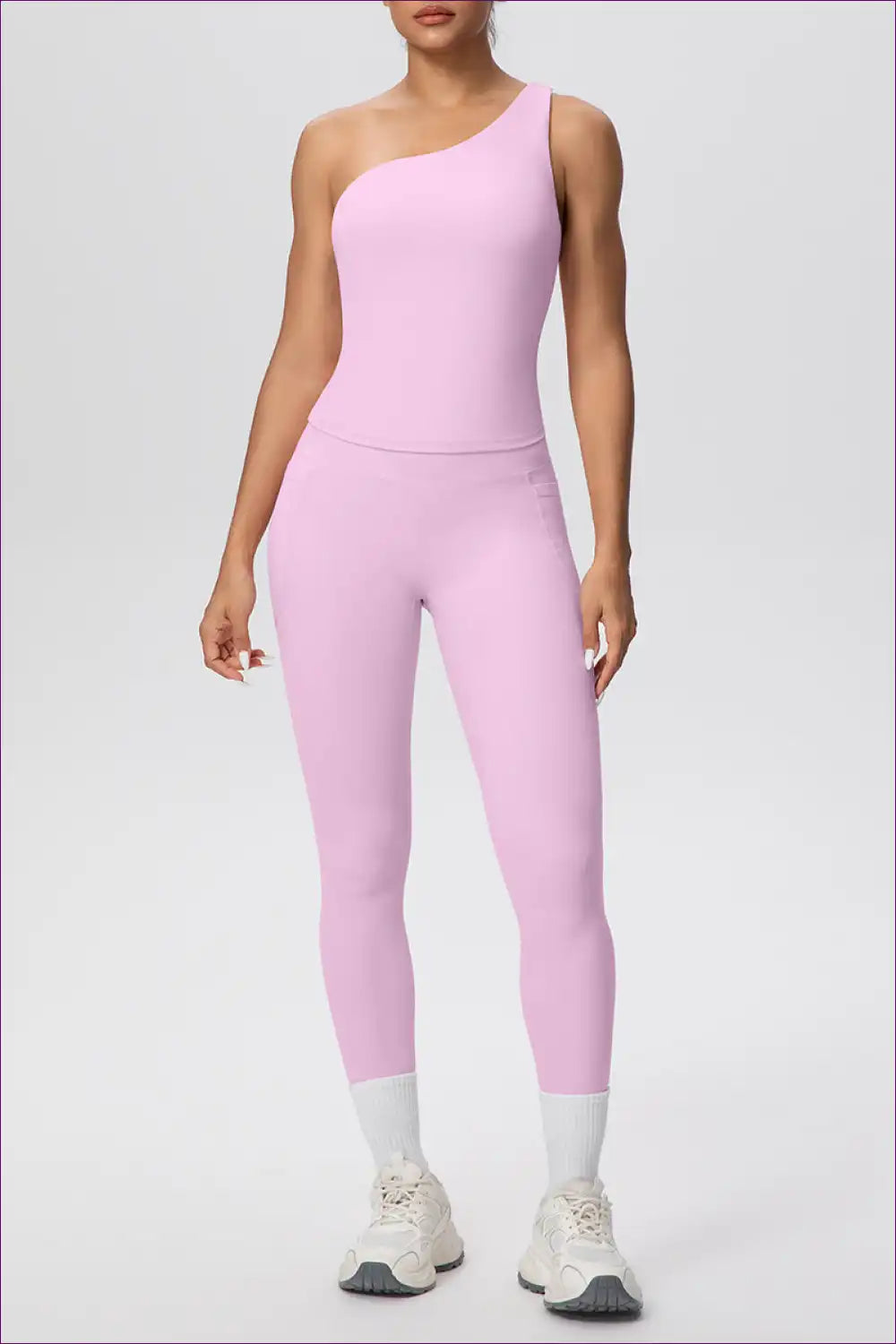 Workout Set with Asymmetric Top - Athletic Confidence for Activewear, All Season, Casual, co Ord, Cutout
