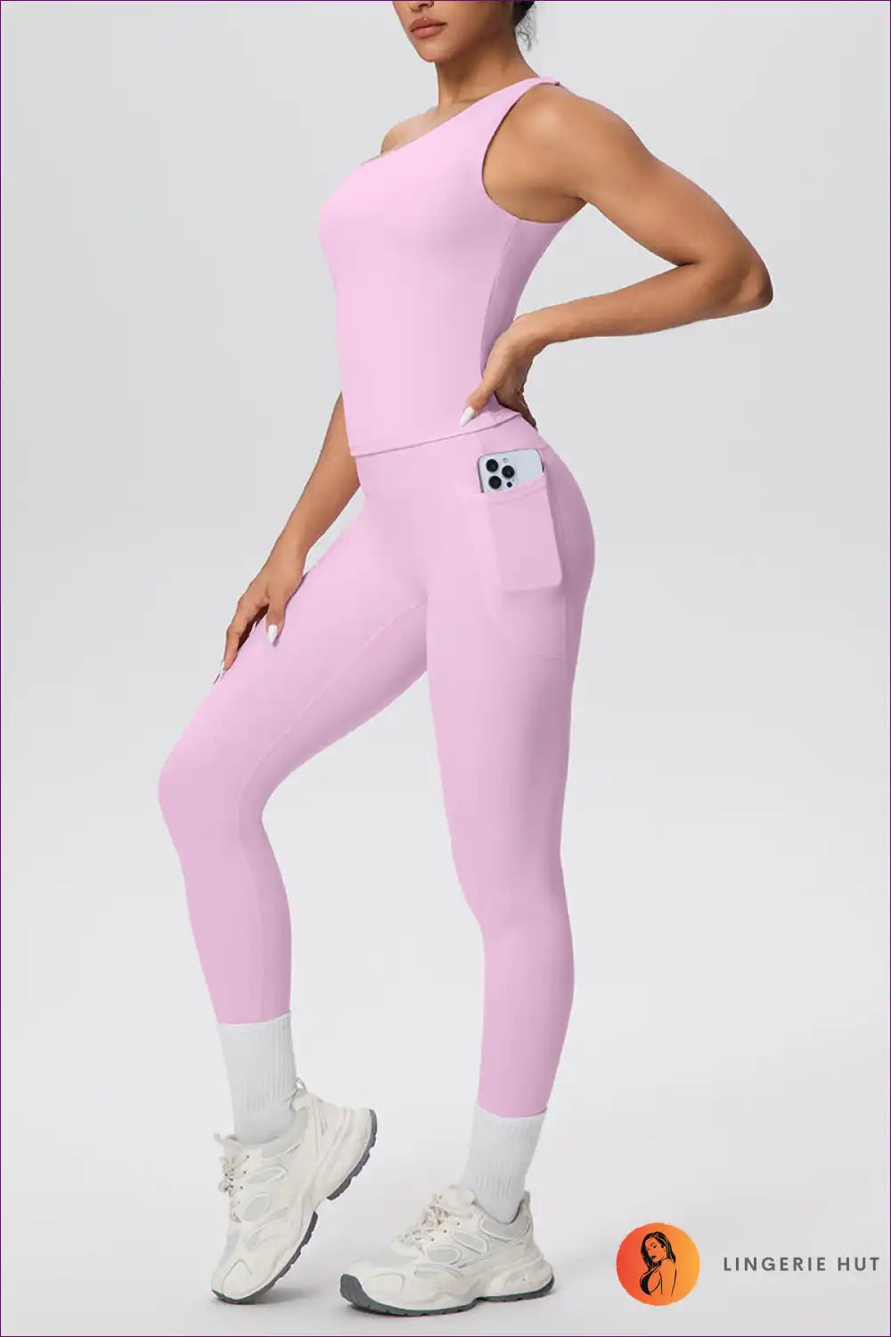 Workout Set with Asymmetric Top - Athletic Confidence for Activewear, All Season, Casual, co Ord, Cutout