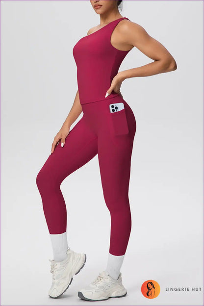 Workout Set with Asymmetric Top - Athletic Confidence for Activewear, All Season, Casual, co Ord, Cutout