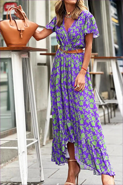 Wrap Dress with Asymmetric Hem - Bohemian Confidence for Boho, Casual, Dress, Everyday, Floral