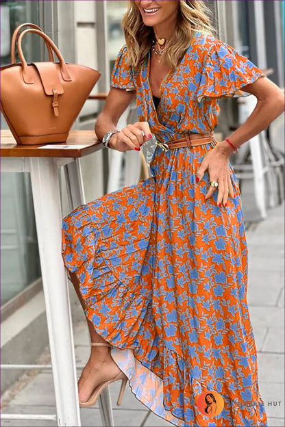 Wrap Dress with Asymmetric Hem - Bohemian Confidence for Boho, Casual, Dress, Everyday, Floral