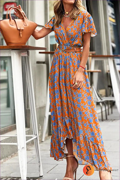 Wrap Dress with Asymmetric Hem - Bohemian Confidence for Boho, Casual, Dress, Everyday, Floral