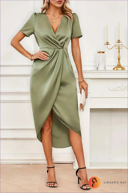 Wrap Dress with Asymmetric Hem - Evening Confidence for All Season, Casual, Dress, Evening Wear, Formal Wear