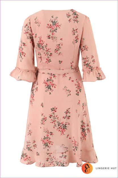 Wrap Dress with Floral Print - Effortless Garden Party for A-line, Boho, Casual, Dress, Everyday