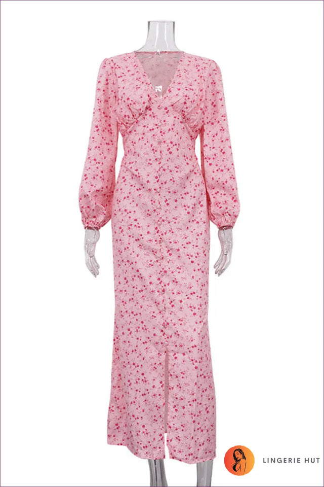 Floral Button Front Midi Dress - Effortless Femininity