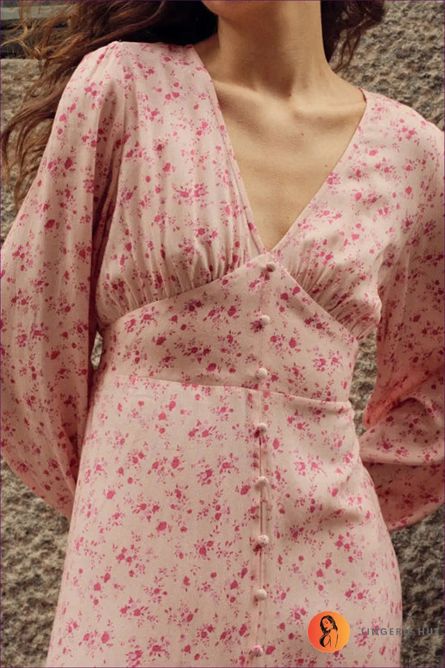 Floral Button Front Midi Dress - Effortless Femininity
