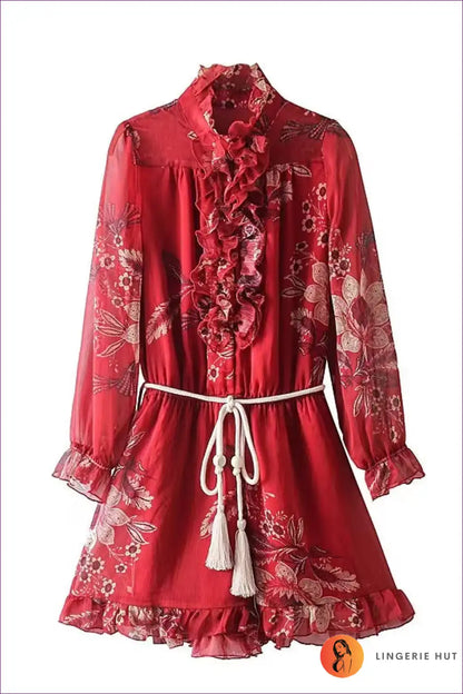 Wrap Dress with Floral Print - Vacation Romance for A-line, Boho, Casual, Dress, Everyday