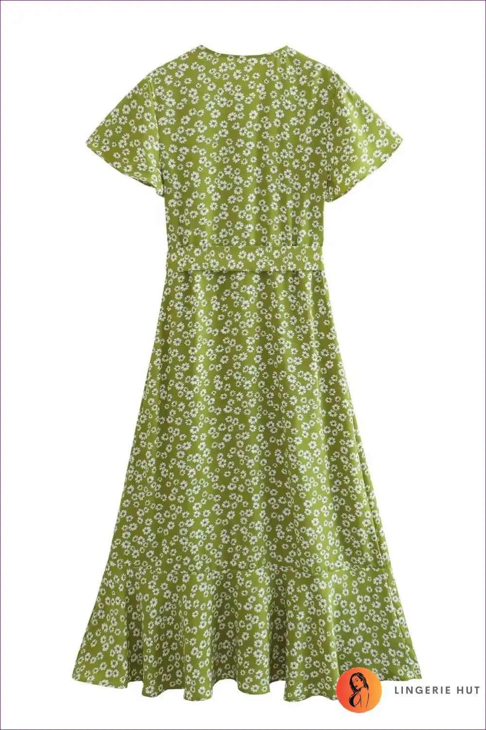 Wrap Dress with Flutter Sleeves - Garden Party Grace for A-line, Boho, Casual, Chiffon,