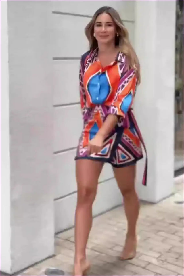 Geometric Print Wrap Mini Dress - Effortless Elegance