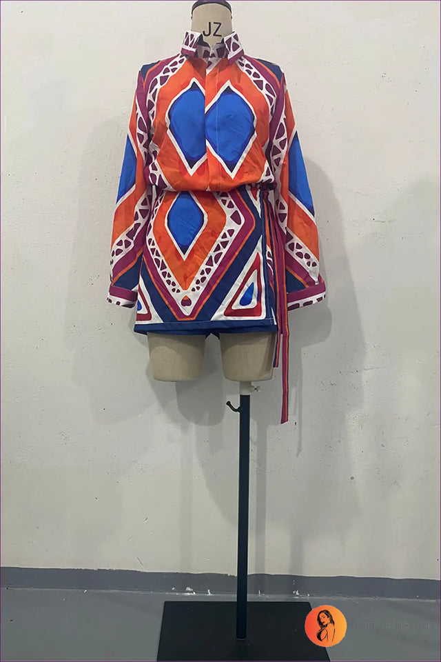 Geometric Print Wrap Mini Dress - Effortless Elegance