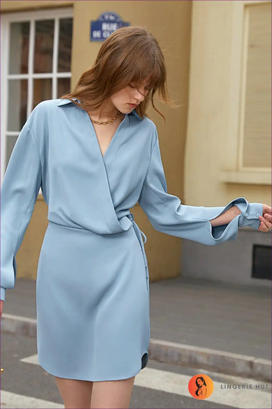 Wrap Dress with Side Ties - Effortless Office for A-line, All Season, Casual, Dress, Everyday