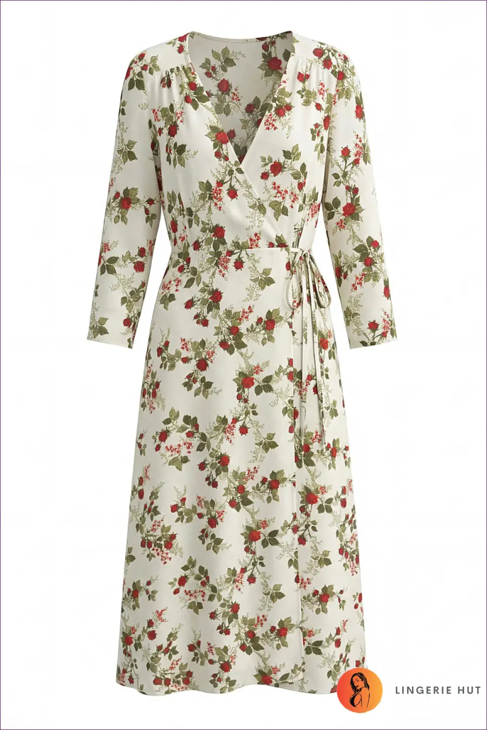 Wrap Dress with Tie Waist Detail - Effortless Grace - s / Multi - Casual • Cotton • Dresses • Everyday - Lingerie Hut