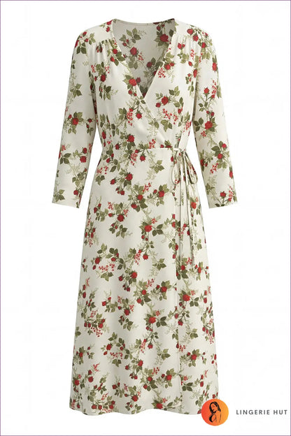 Wrap Dress with Tie Waist Detail - Effortless Grace - s / Multi - Casual • Cotton • Dresses • Everyday - Lingerie Hut