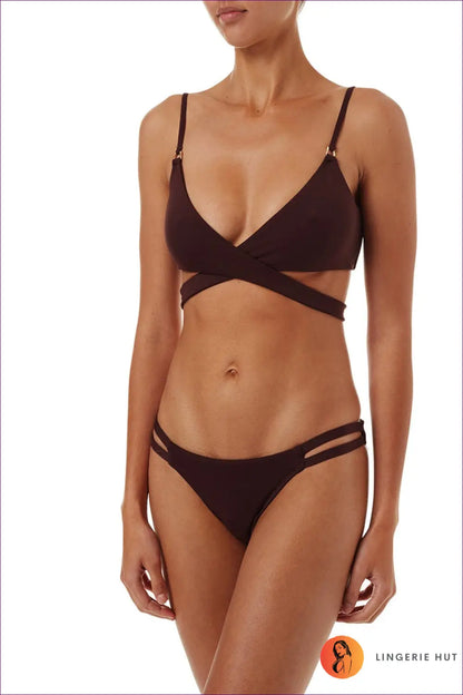 Wrap Front Bikini Set with Cut-out Detail - Sun-soaked Confidence - Xl / Brown - Lingerie Hut - Beachwear • Casual