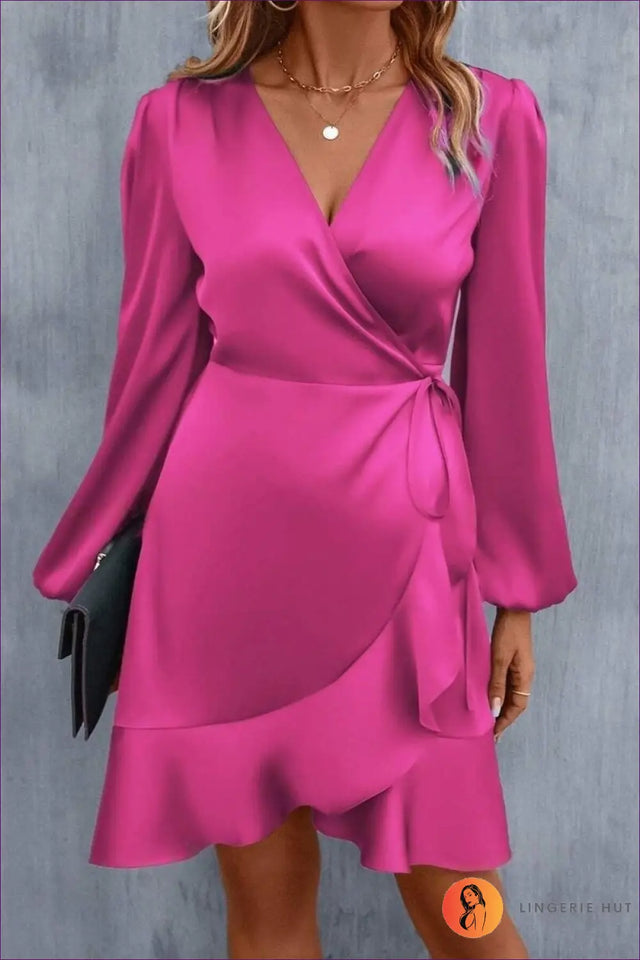 Wrap Front Mini Dress with Balloon Sleeves - Date Night