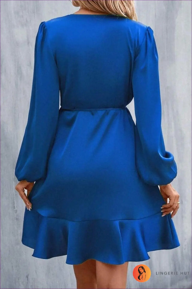 Wrap Front Mini Dress with Balloon Sleeves - Date Night