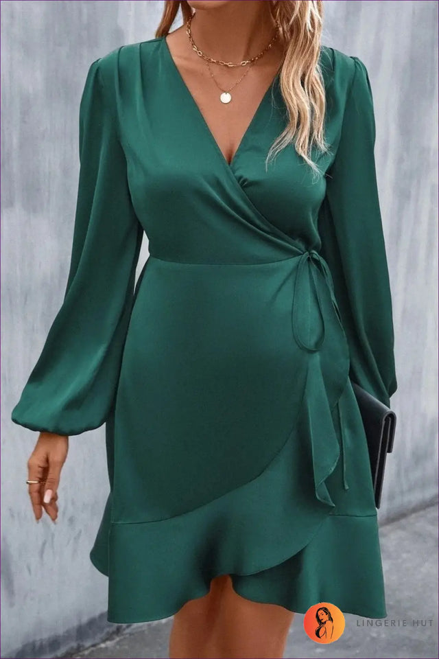 Wrap Front Mini Dress with Balloon Sleeves - Date Night