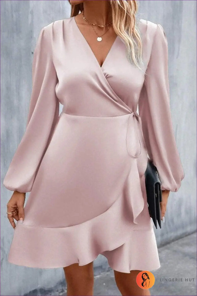Wrap Front Mini Dress with Balloon Sleeves - Date Night