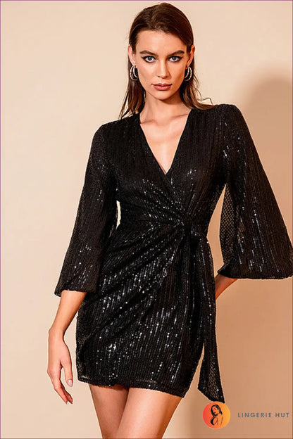 Sequin Wrap Mini Dress - for when you Own the Room - s / Black - Dresses - Lingerie Hut - All Season • Clubwear