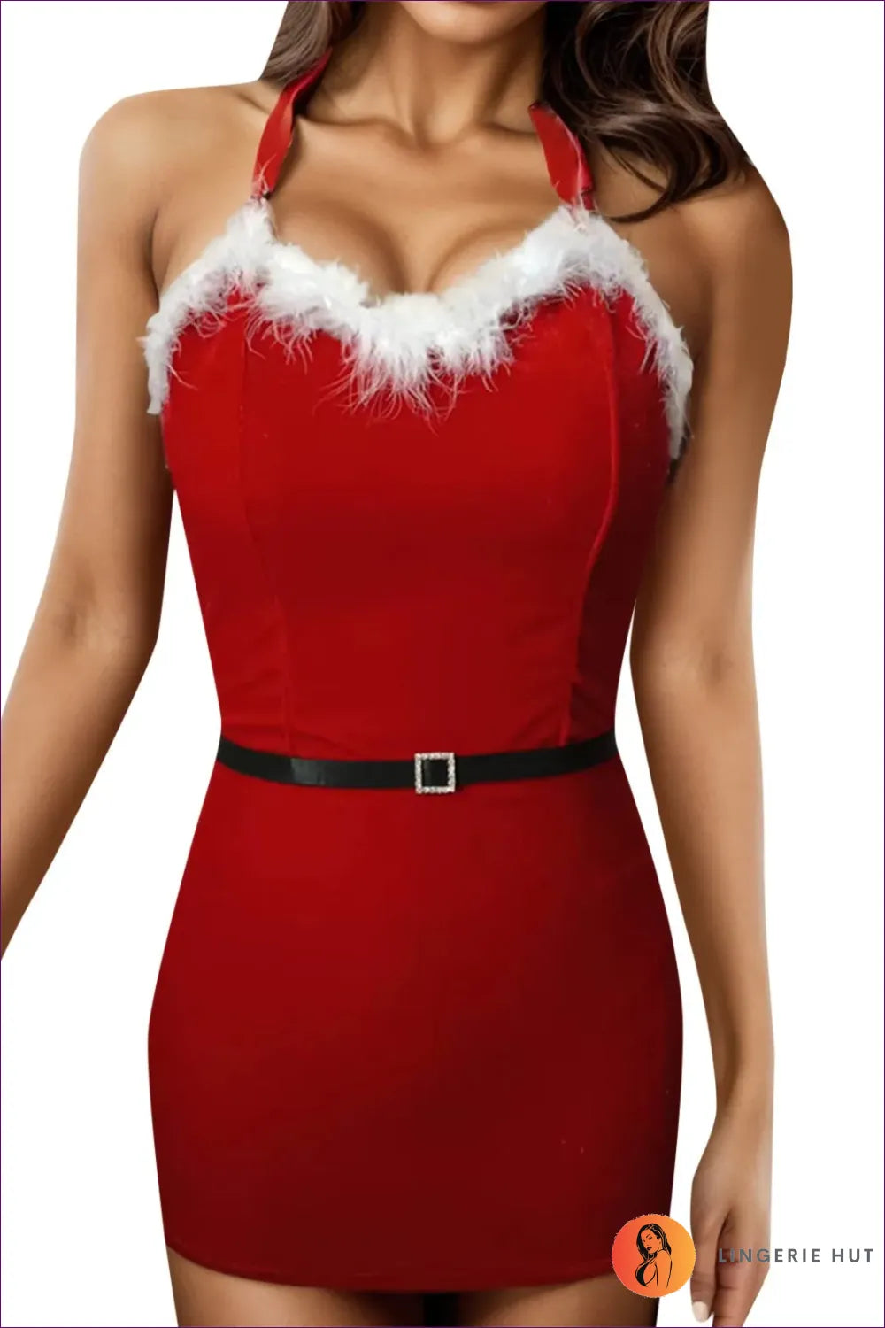 Step Into The Holiday Season With Lingerie Hut’s Yuletide Charm Bodycon Mini Dress. Fit, Fur Trim,