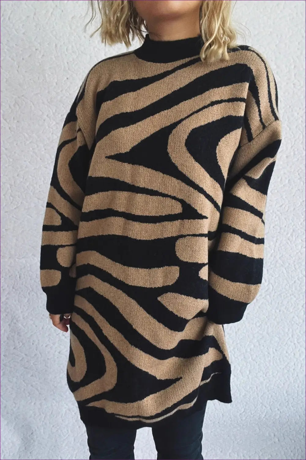 Zebra Print Knit Sweater Dress - Effortless Everyday Edge - Dresses - Animal • Casual • Clothing • Lingerie Hut