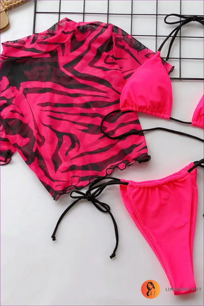 Zebra Print Crop Top with Tie-side Bikini Bottom - Wild Coast - s / Multi6 - Animal • Beachwear • just in - Lingerie Hut