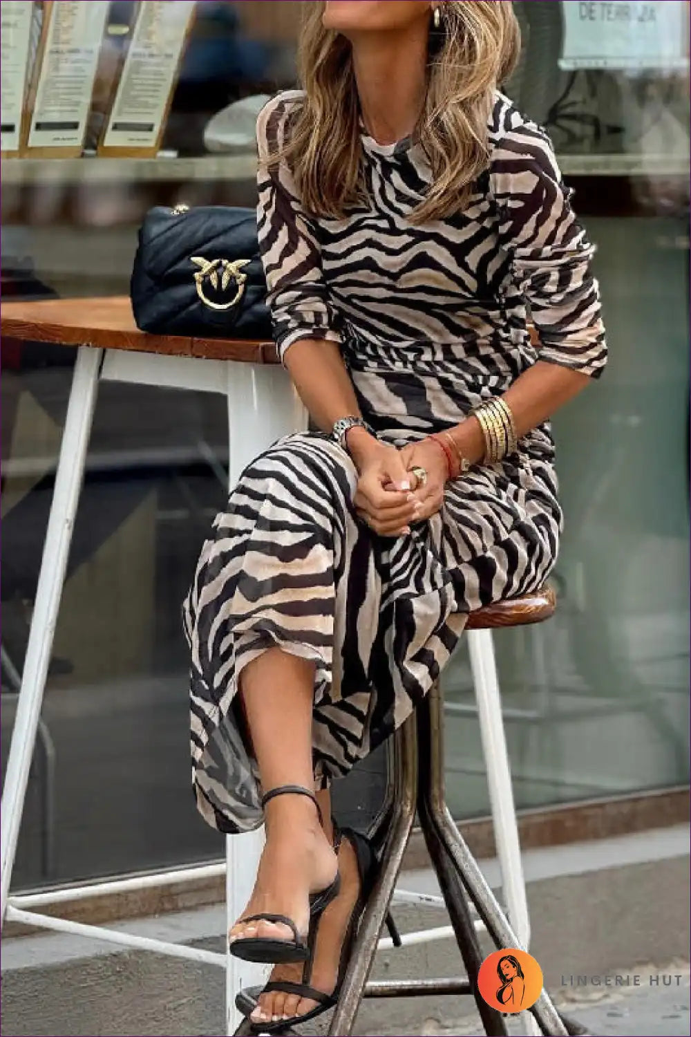 Zebra Print Long Sleeve Bodycon Maxi Dress - Slim Fit for Animal, Bodycon, Evening Wear, Formal