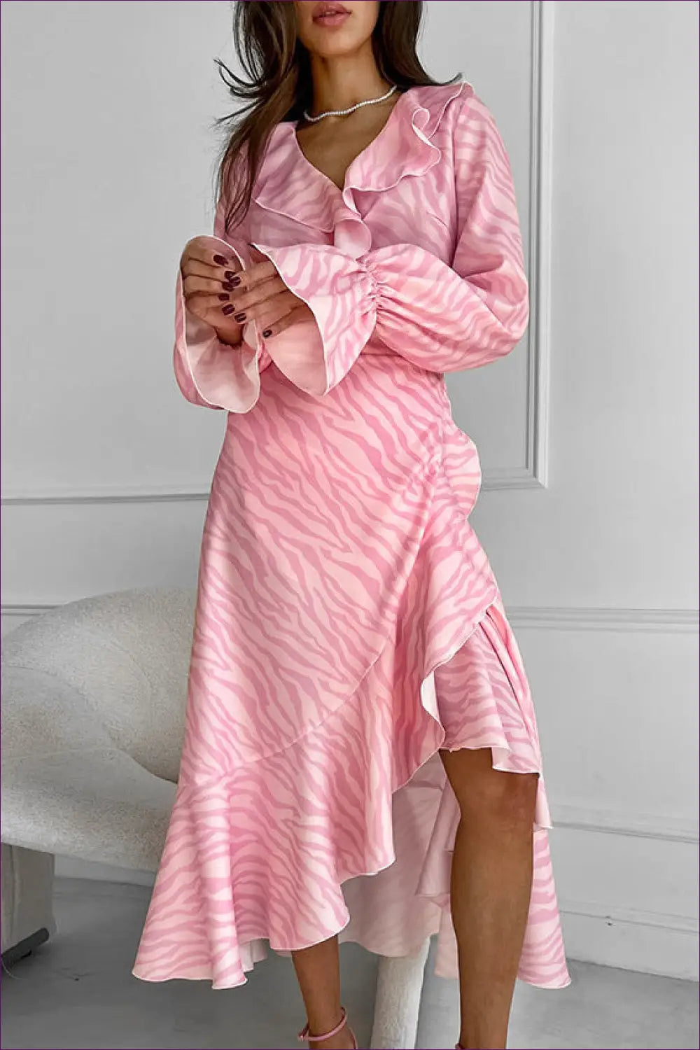 Zebra Print Midi Dress with Ruffles - Summer Evenings Sorted - Dresses - Lingerie Hut - Animal • Date Night • Glamour