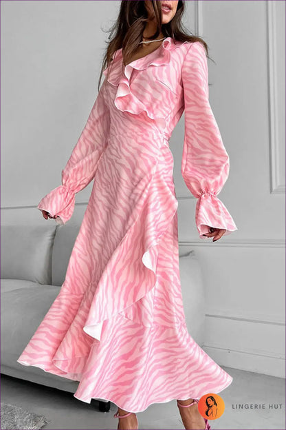 Zebra Print Midi Dress with Ruffles - Summer Evenings Sorted - Dresses - Lingerie Hut - Animal • Date Night • Glamour