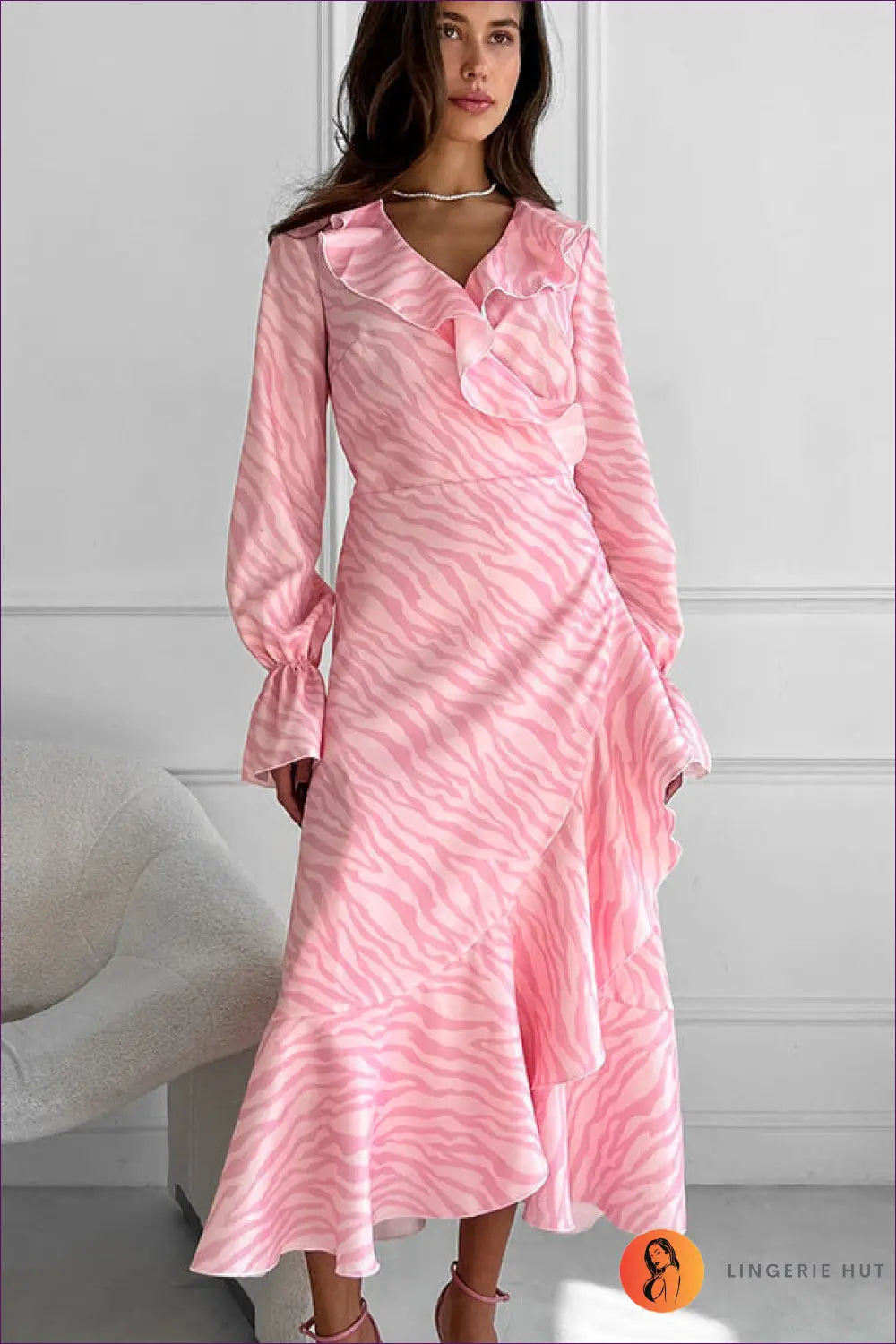 Zebra Print Midi Dress with Ruffles - Summer Evenings Sorted - s / Multi - Dresses - Lingerie Hut - Animal • Date Night