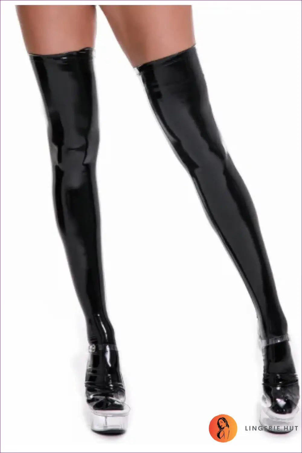 Zip-front Vinyl Dress with Opera Glove Set - Statement Night out - Black Stockings / m - just in • Lingerie - Hut