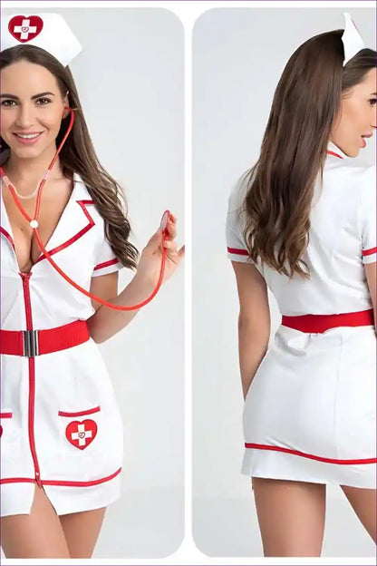 Zipper Front Nurse Uniform Dress for Theme Parties Casual, Clubwear, Cotton, just In,