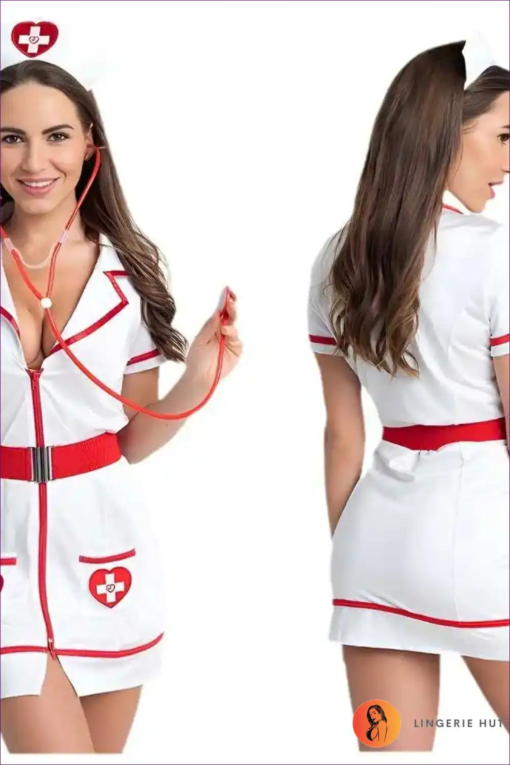 Zipper Front Nurse Uniform Dress for Theme Parties Casual, Clubwear, Cotton, just In,