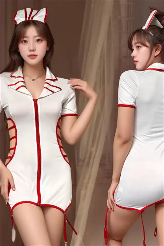 Zipper Nurse Uniform Dress for Theme Party Roleplay Casual, Costume, Cotton, Everyday,