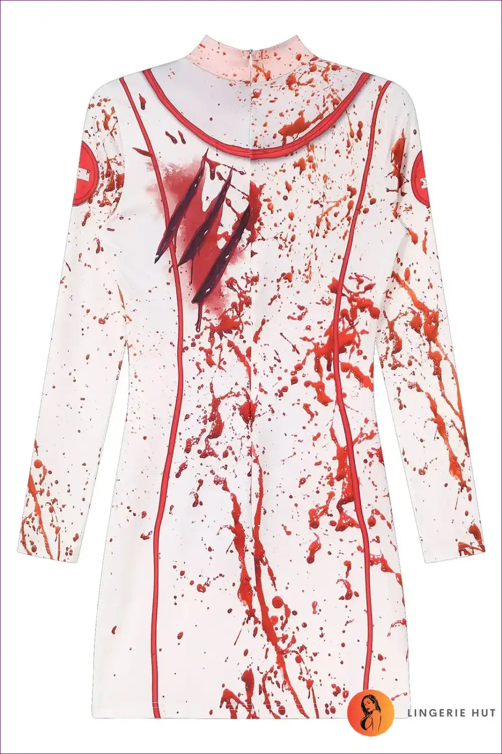 Zombie Nurse Costume with Bloody Print - After-dark Statement for Autumn, Bodycon, Clubwear, Costume, Dresses
