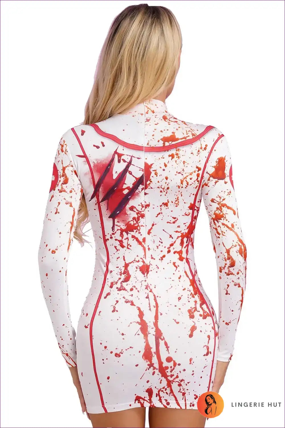 Zombie Nurse Costume with Bloody Print - After-dark Statement for Autumn, Bodycon, Clubwear, Costume, Dresses