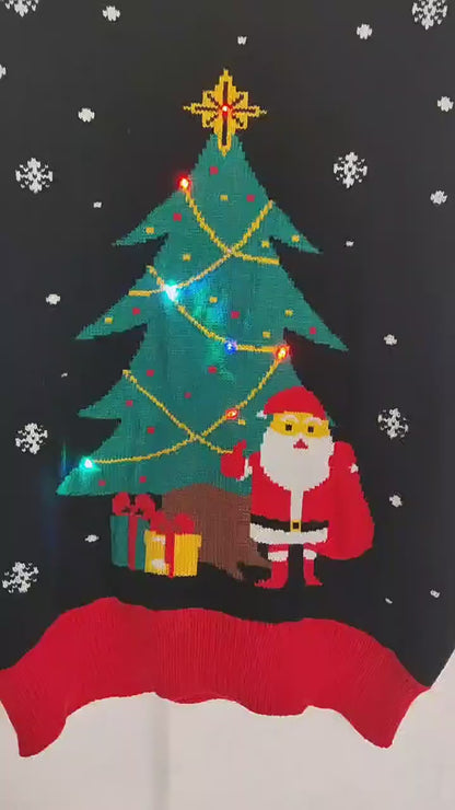 Round Neck Christmas Tree Jacquard Sweater - LED Luminous, Light Up Your Holidays